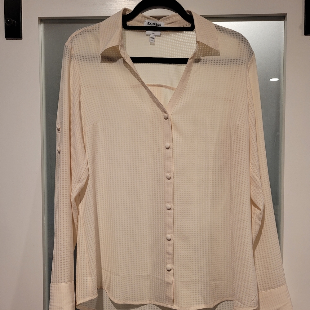 Express Cream Button-Up Blouse